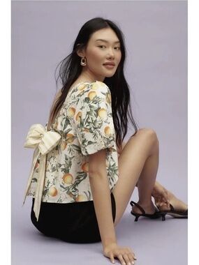 Maeve by Anthropologie Bow Back Swing Blouse - Orange Print - M